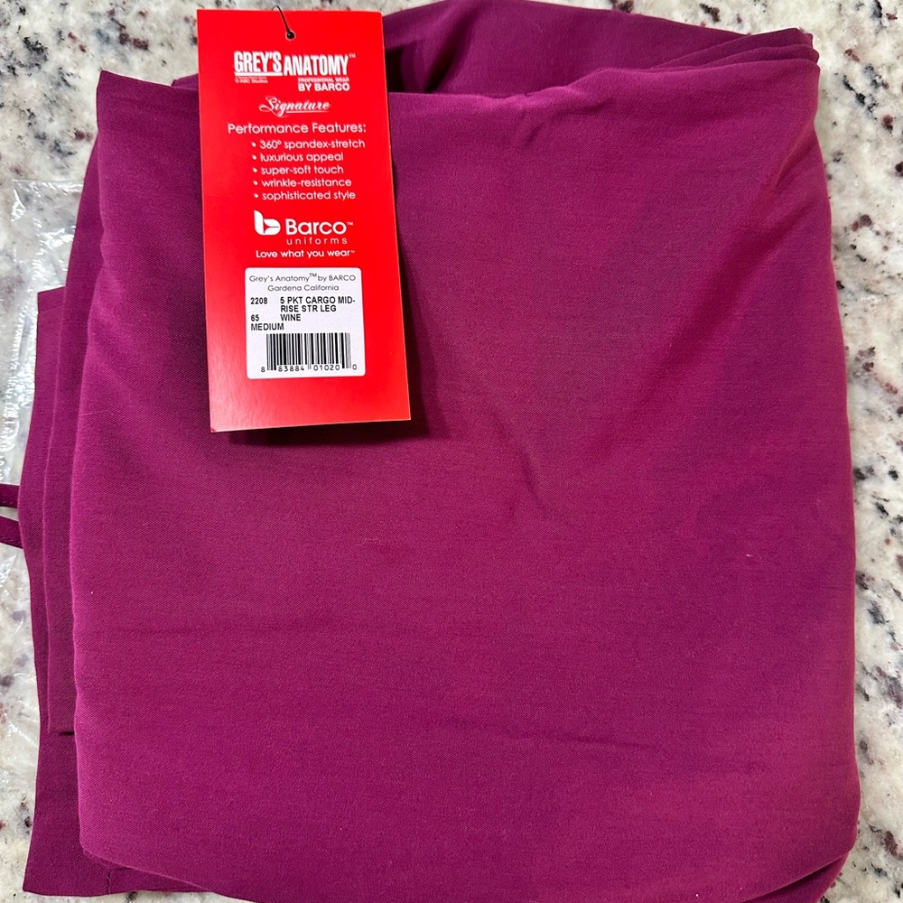 NWT Medium Grey’s Anatomy Signature 5 pocket Cargo mid rise scrub bottoms - Wine